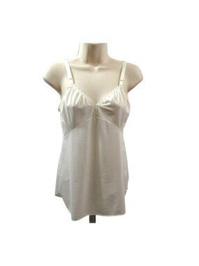 Shadowline Camisole Silky Slip Top Size 34 Ivory Nylon Spandex Lace Trim VTG USA